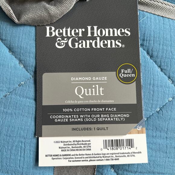 Better Homes & Gardens Blue Diamond Gauze Quilt, Full/Queen - Picture 13 of 14
